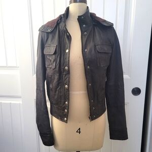 Leather Jacket With Removable Hood